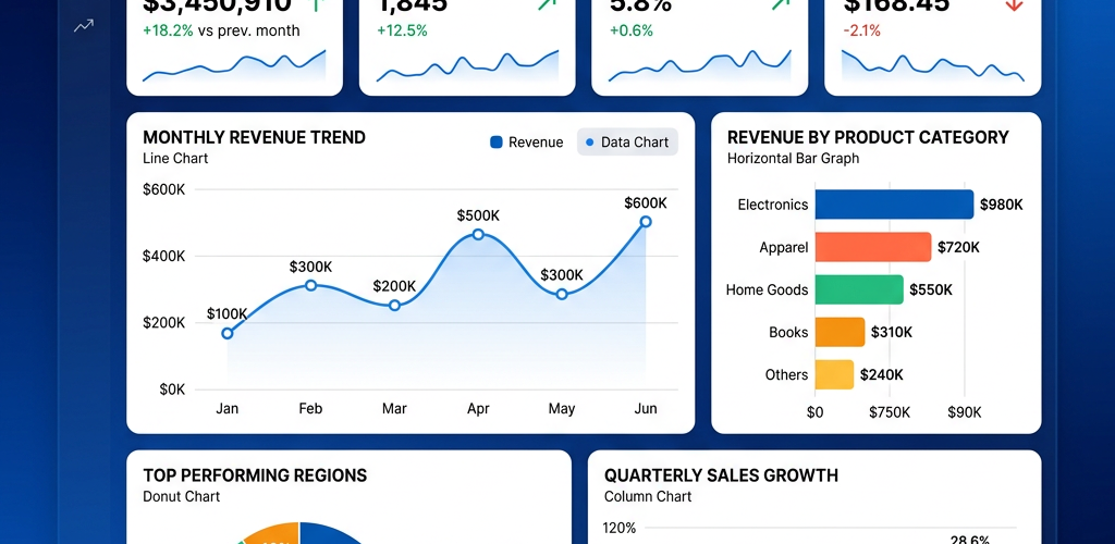 KPI dashboard visualization with charts and metrics