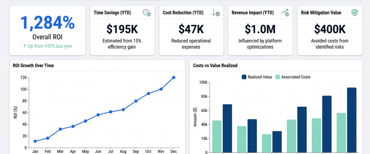 AI analytics ROI dashboard showing key metrics